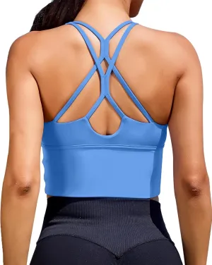 XUNYU Sports Bras for Women High Support Longline Workout Tank Tops Built in Bra Padded Strappy Yoga Crop Top Cross Gym