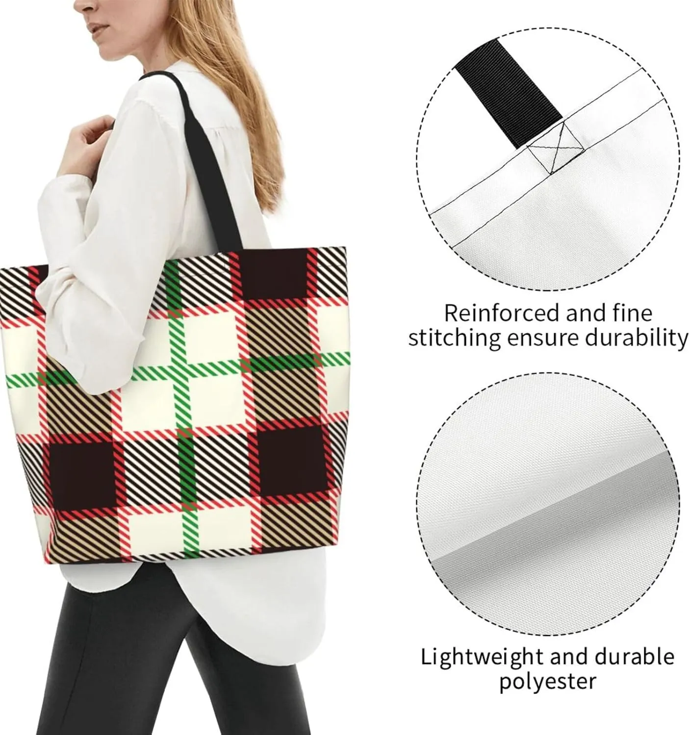 Yellow and Black Tartan Pattern Women's Tote Bag Large Capacity Single Shoulder Bags Handbag for Shopping Work