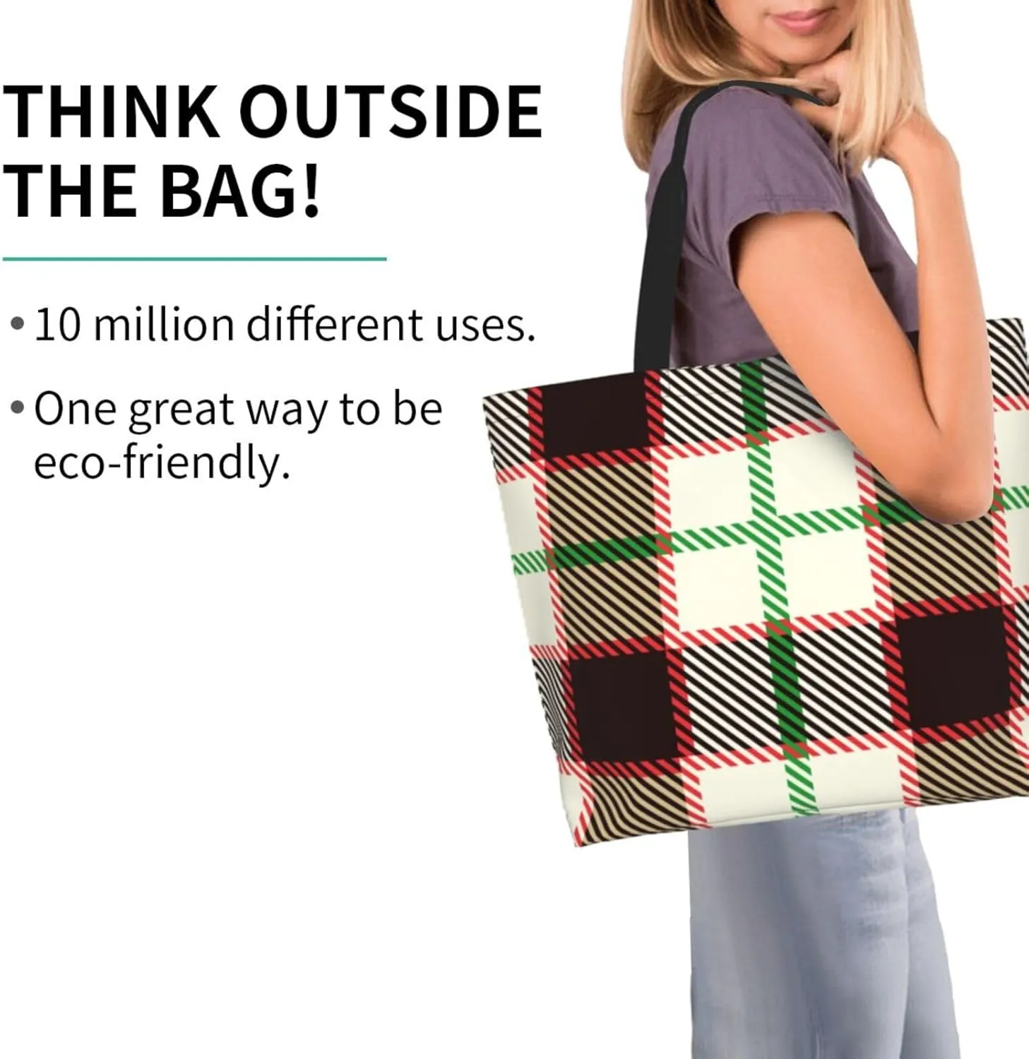 Yellow and Black Tartan Pattern Women's Tote Bag Large Capacity Single Shoulder Bags Handbag for Shopping Work