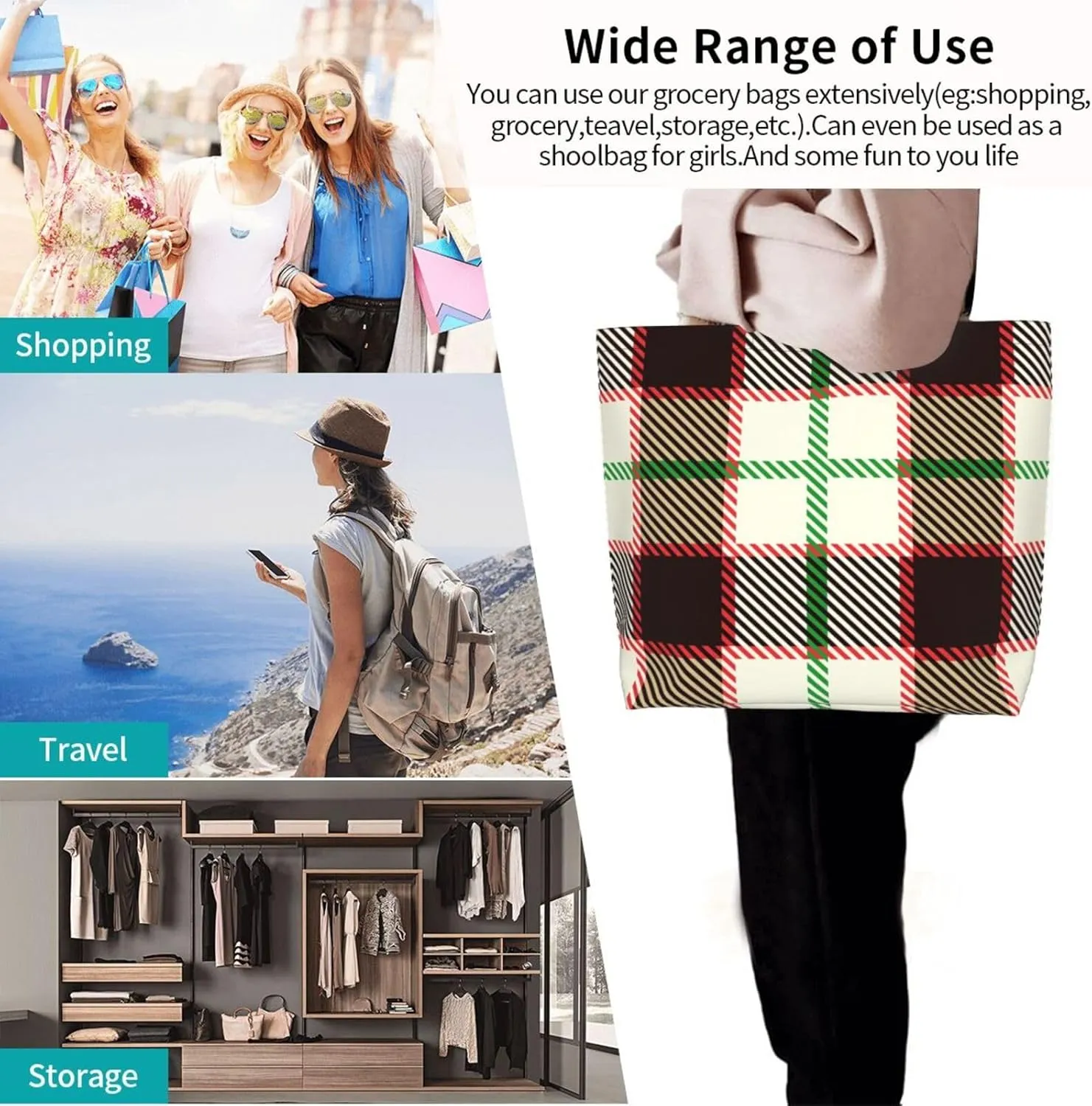 Yellow and Black Tartan Pattern Women's Tote Bag Large Capacity Single Shoulder Bags Handbag for Shopping Work