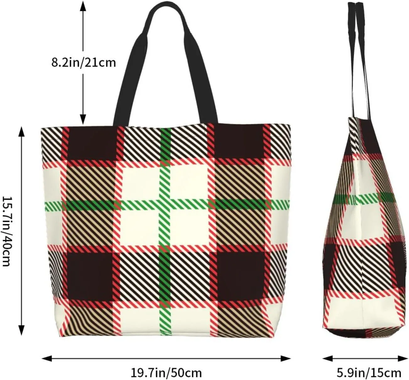 Yellow and Black Tartan Pattern Women's Tote Bag Large Capacity Single Shoulder Bags Handbag for Shopping Work