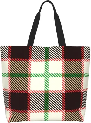 Yellow and Black Tartan Pattern Women's Tote Bag Large Capacity Single Shoulder Bags Handbag for Shopping Work