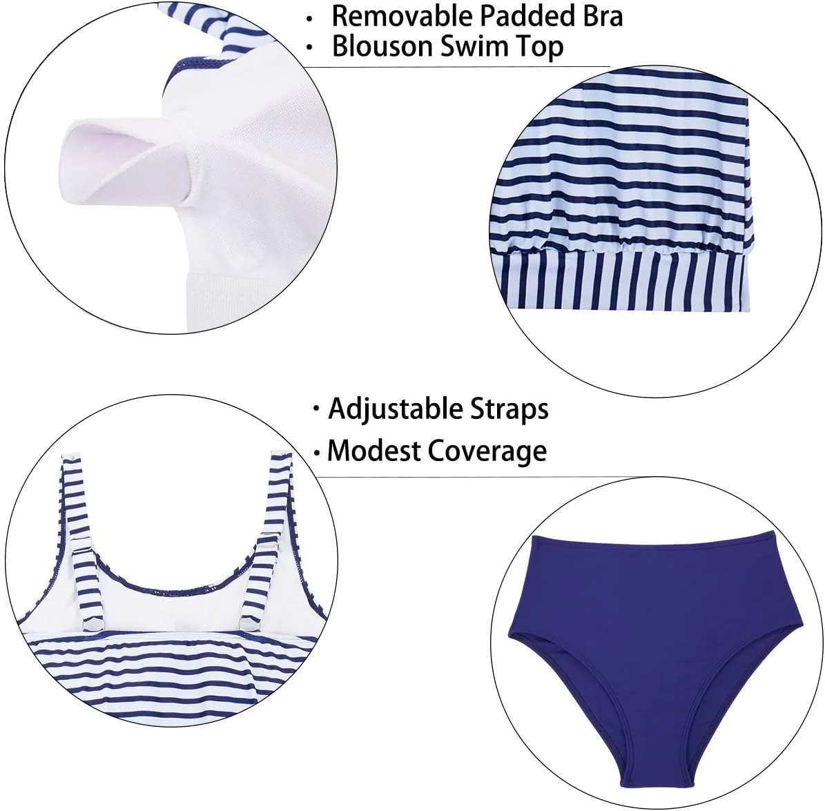 Yonique Blouson Tankini Swimsuits for Women Loose Fit Floral Printed Modest Two Piece Bathing Suits