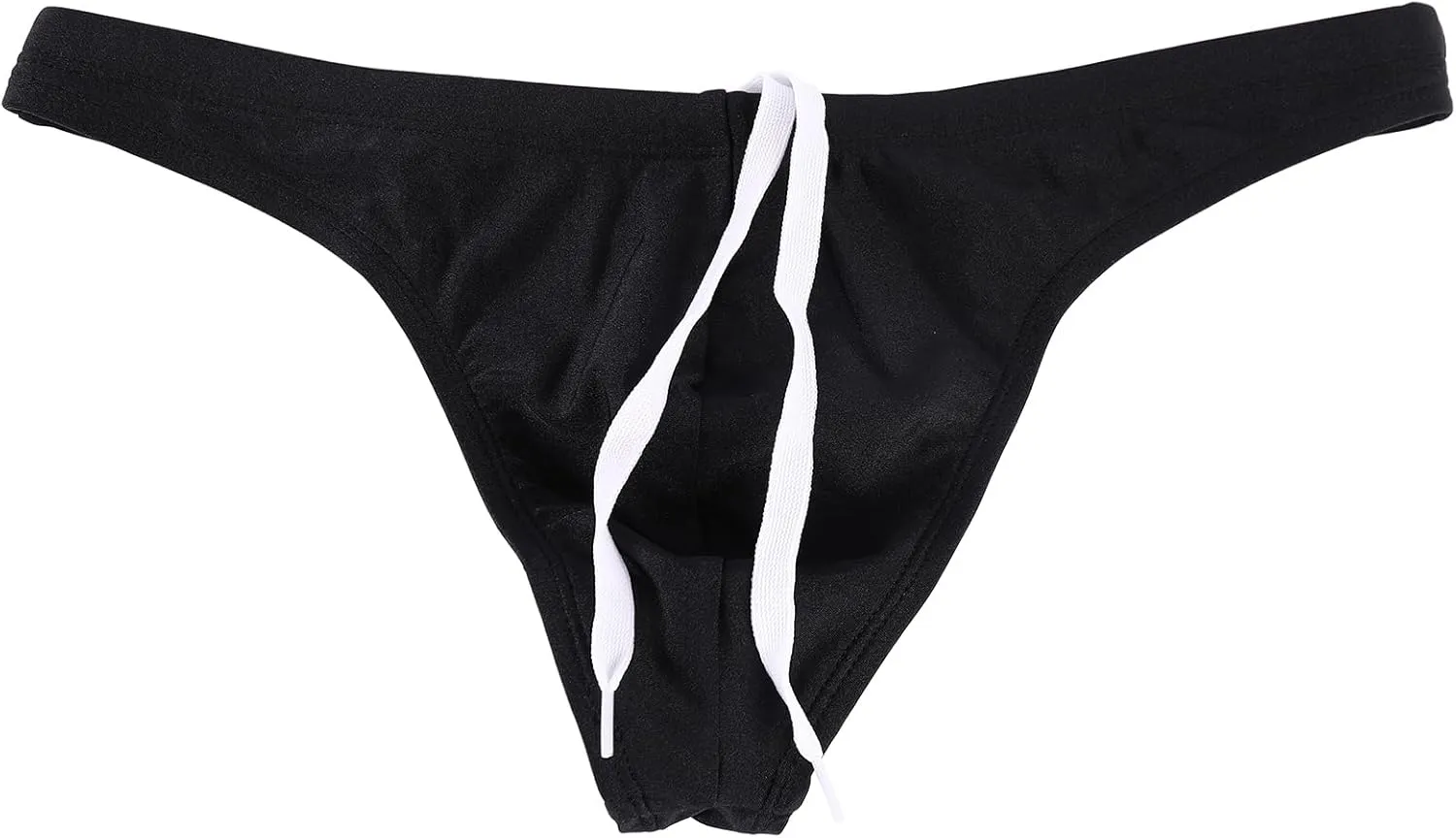 YUZHOU Mens Bikini Swimwear Low Rise Swim Briefs Solid Bathing Suit Sexy Swimsuit with Elastic Drawstring