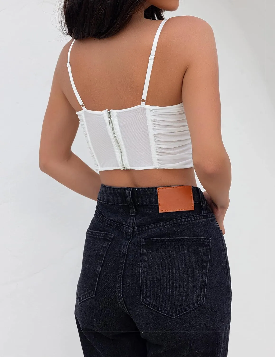 ZESICA Women's Summer Corset Tops Sexy Spaghetti Straps Mesh Bustier Top Cute Camisole Tank Tops