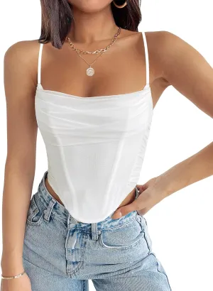 ZESICA Women's Summer Corset Tops Sexy Spaghetti Straps Mesh Bustier Top Cute Camisole Tank Tops
