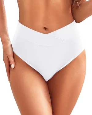 Zmart Womens High Waisted Bikini Bottoms - V Cut Full Coverage Bathing Suit Swimsuit Bottom with Twist Front