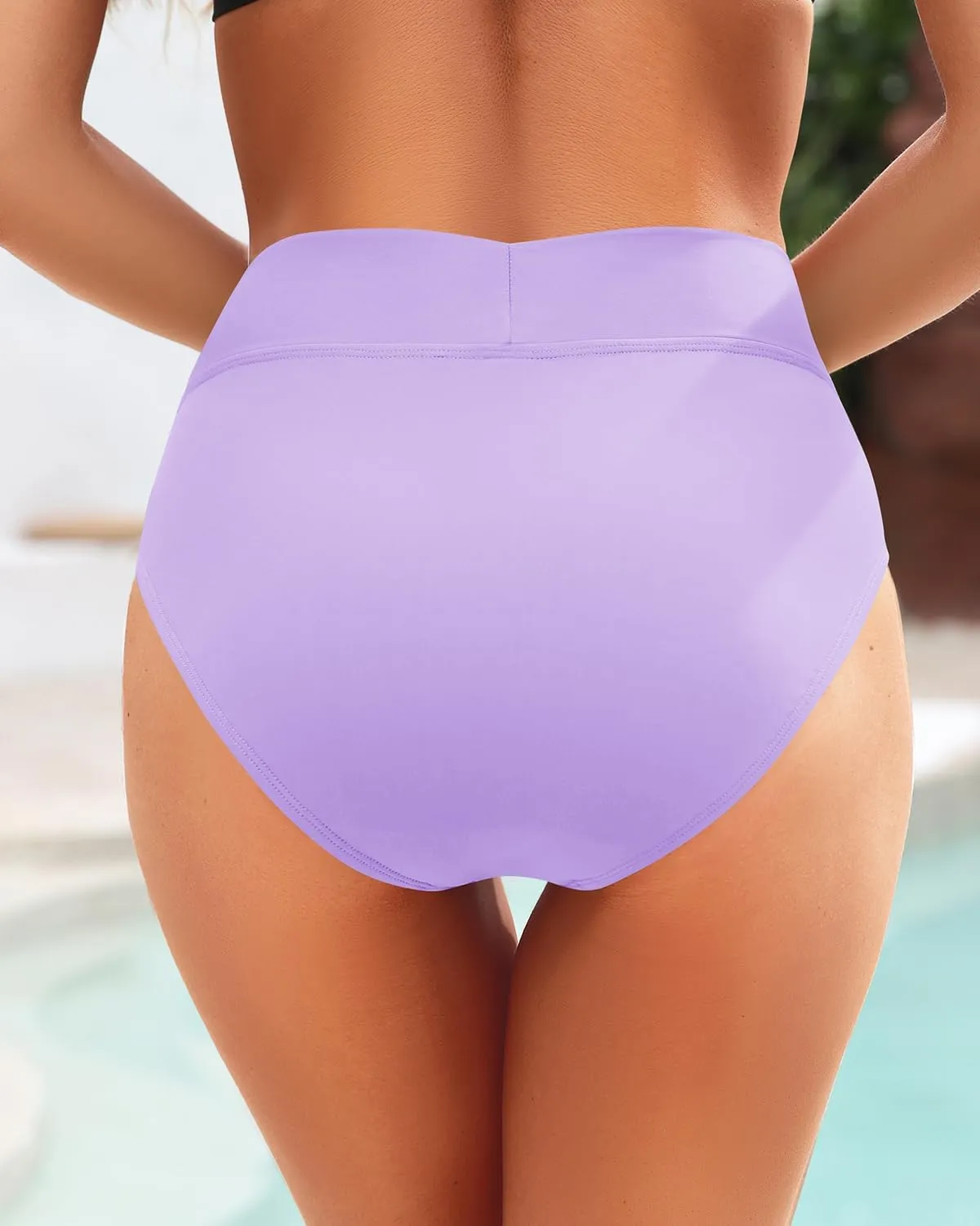 Zmart Womens High Waisted Bikini Bottoms - V Cut Full Coverage Bathing Suit Swimsuit Bottom with Twist Front