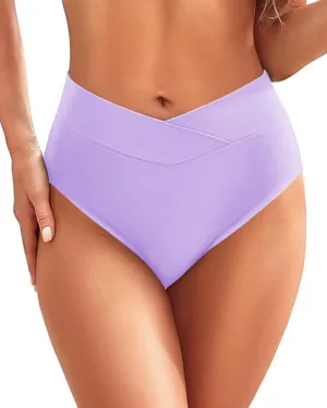 Zmart Womens High Waisted Bikini Bottoms - V Cut Full Coverage Bathing Suit Swimsuit Bottom with Twist Front